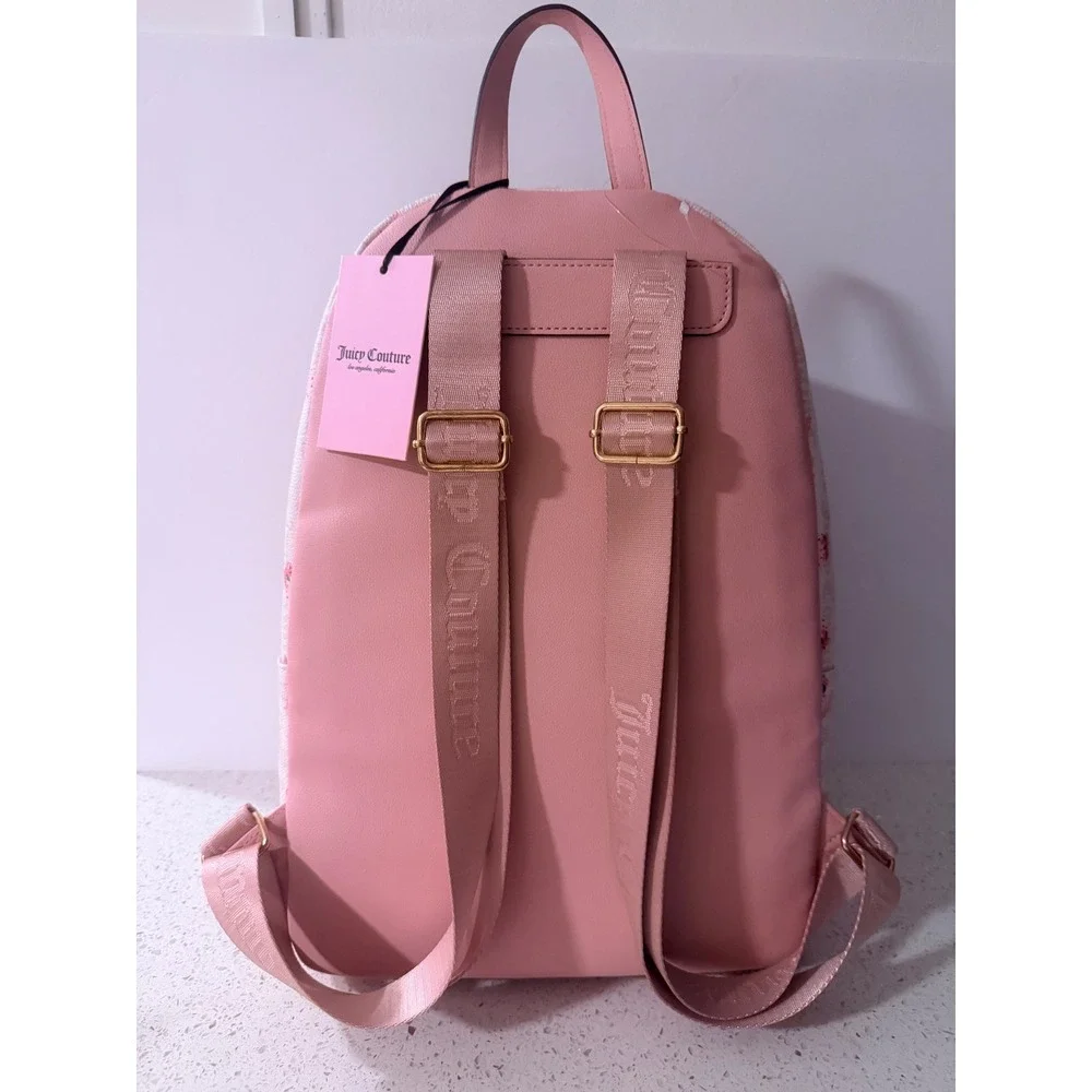 Juicy Couture Strawberry Print Backpack Pink Cream Gold Logo NWT